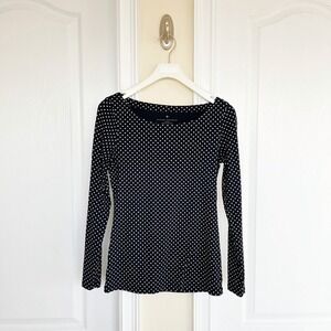 Banana Republic Size XS Pokadot Cotton/Spandex Round Neck Long Sleeve Top